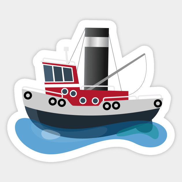 Cute fishing trawler boat cartoon illustration Sticker by FrogFactory